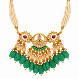 Emerald Carved Beaded Kundan Necklace Set 29