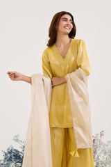 Old Yellow Charm Tissue Kurta with Sharara - Set of 2