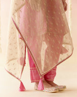 Fuchsia Rose Tissue Kurta with 
Narrow Pants & Dupatta - Set of 3