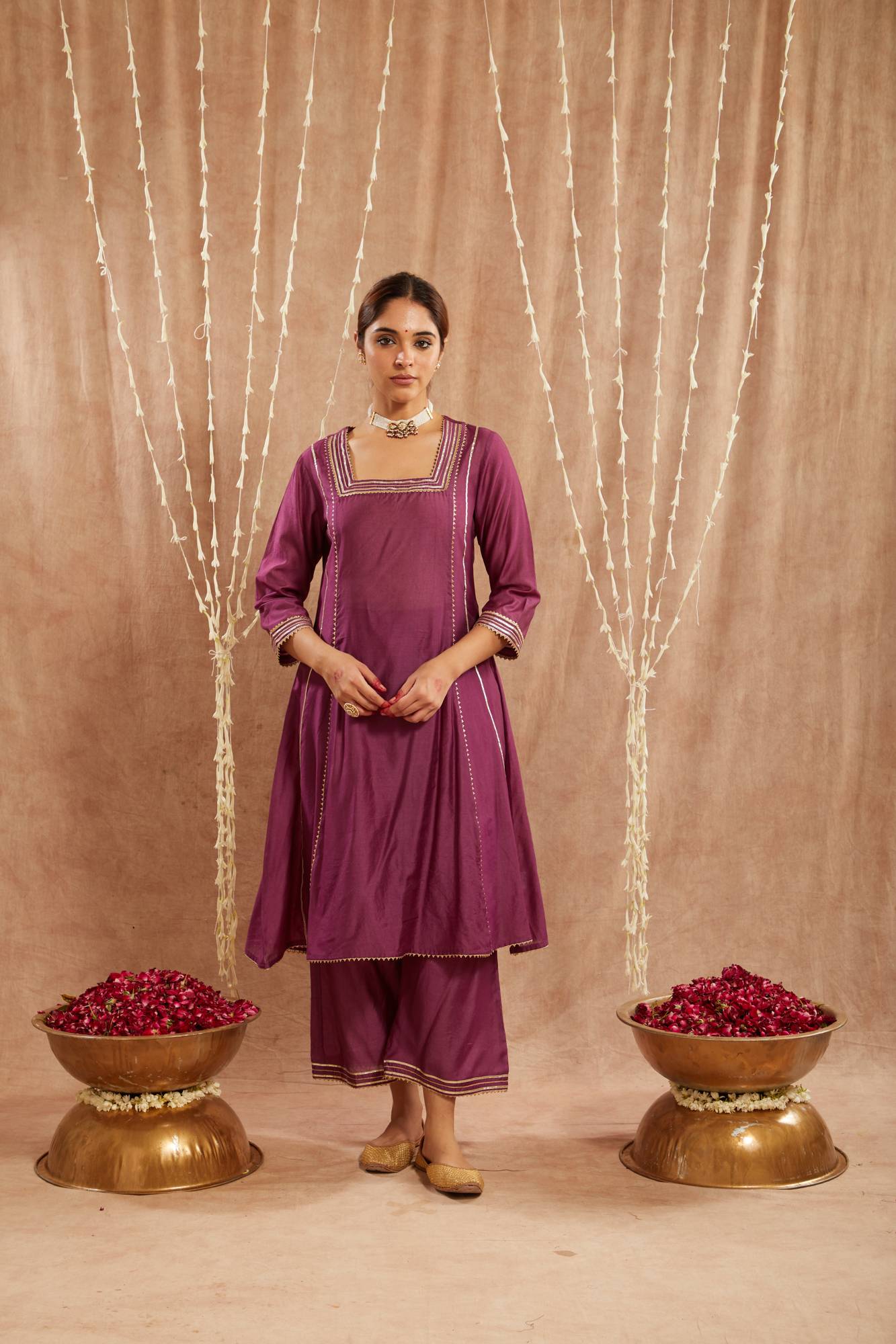 Iris Purple Gota Kurta with Narrow Pants