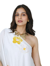 Ivory Petal Chanderi Dress with Floral Hand Embroidery