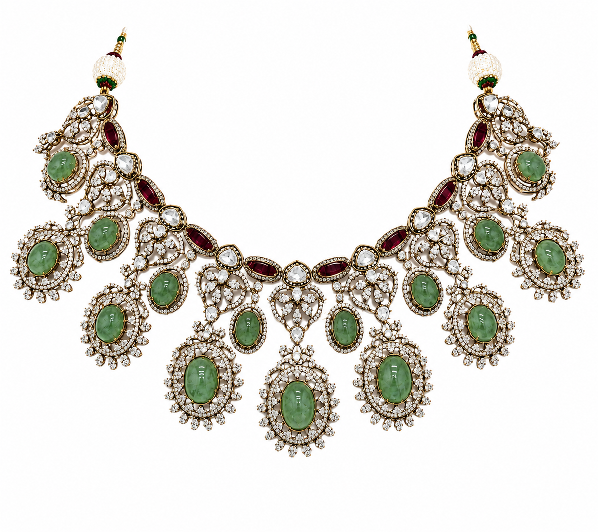 Sage Green Semi-Precious Stone Zircon Necklace Set