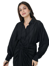Noir Chanderi Draped Skirt & Shirt Set – Effortless Evening Wear