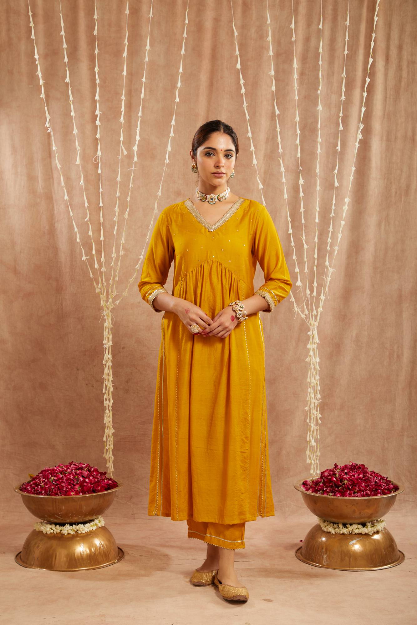 Golden Charm Chanderi Kurta with Narrow Pants