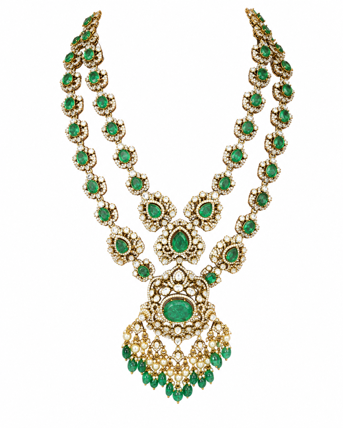 Sage Green Moissanite Long Two-Layered Necklace Set