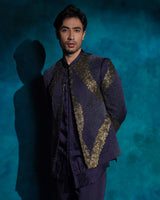 Twilight Blue hand embroidered sequence short jacket set