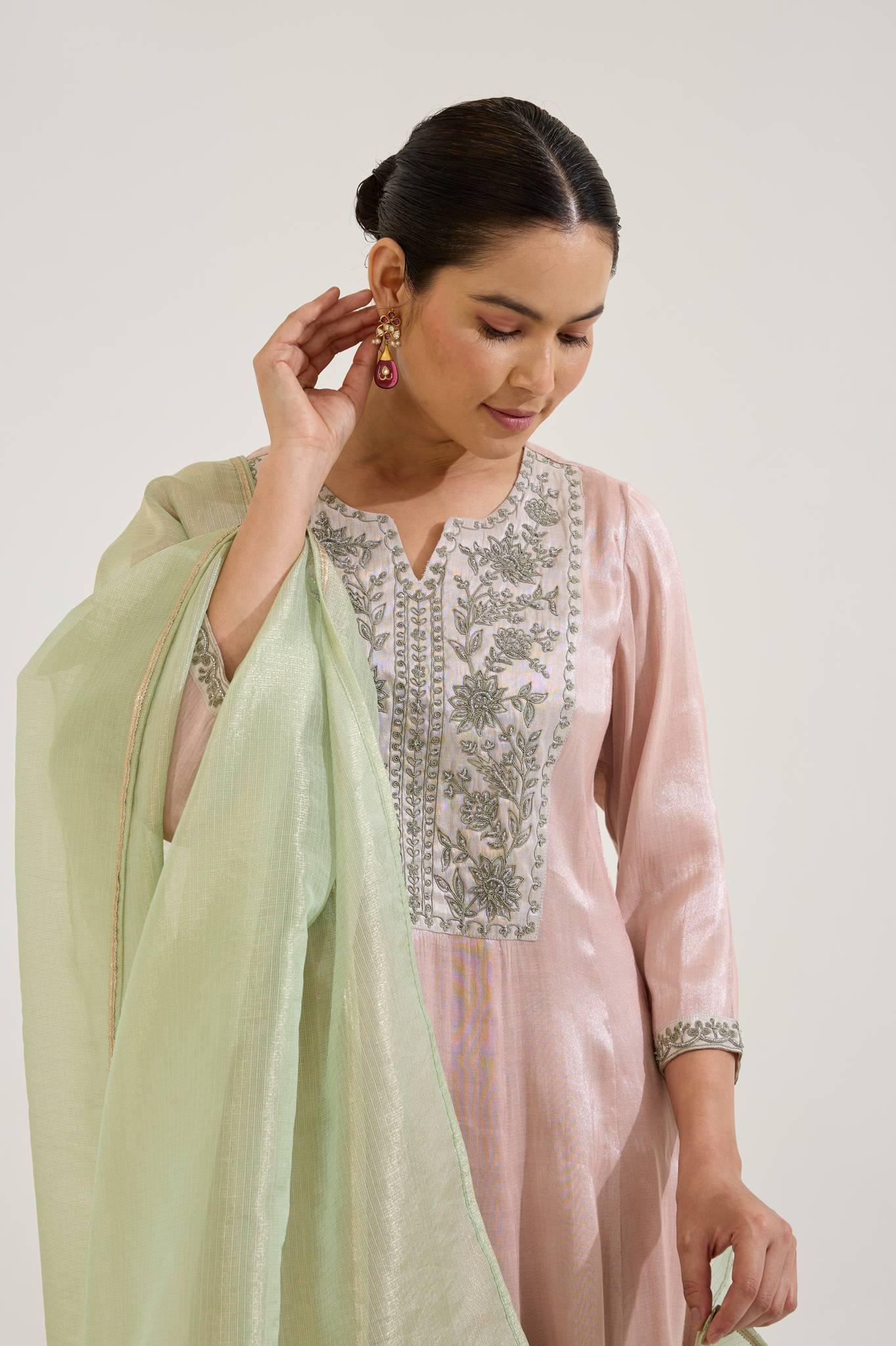 Rosy Dori Tissue Anarkali with Narrow Pants - Set of 2