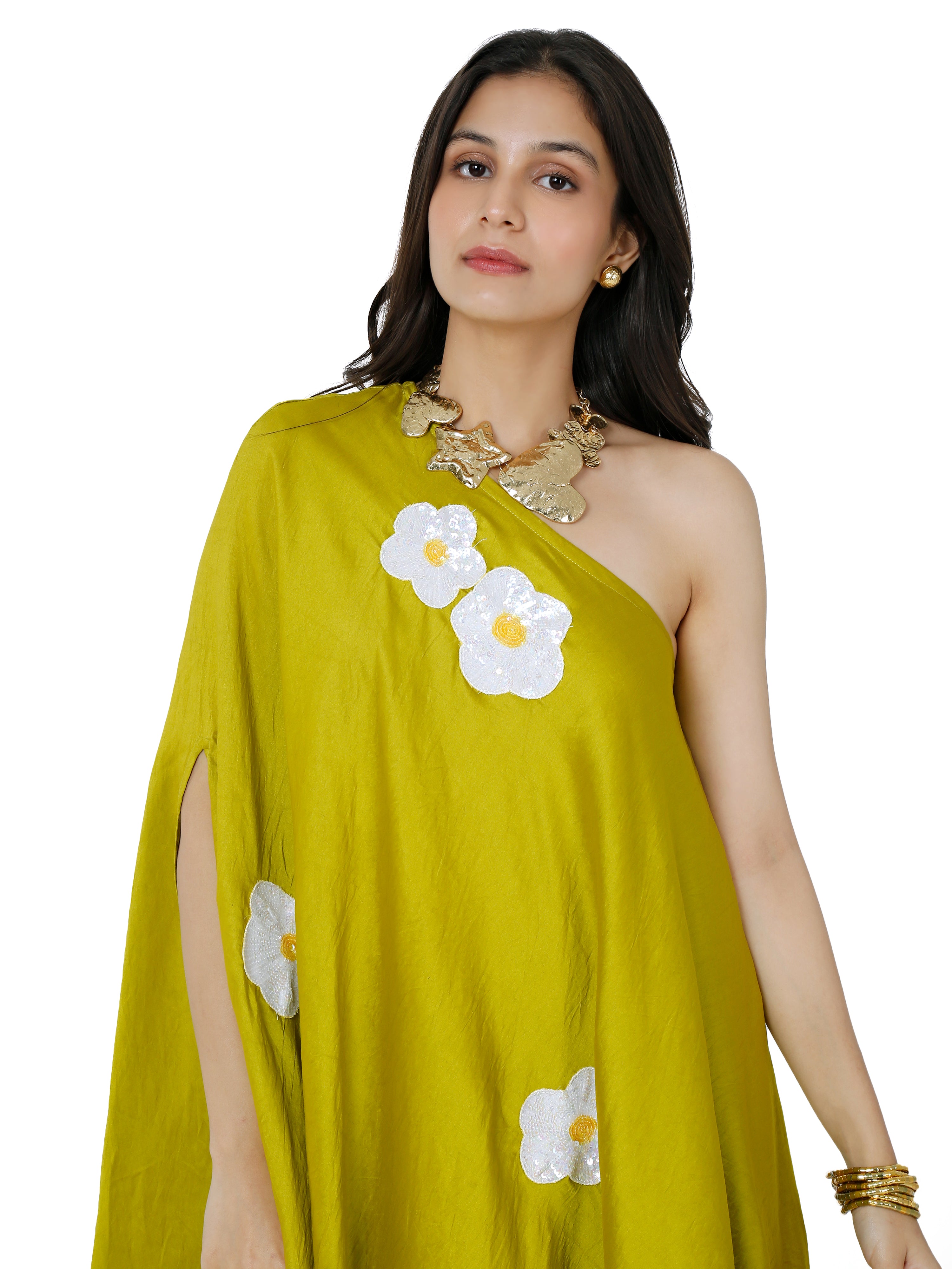 Parrot Green Embroidered Chanderi Dress for Fresh Daywear