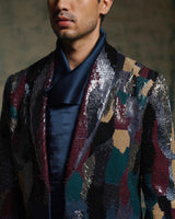 Multicolored Sequined Short Jacket Set