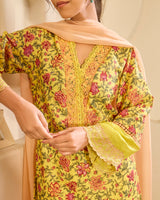 Dahlia Yellow Embroidered Cotton Kurta with Narrow Pants