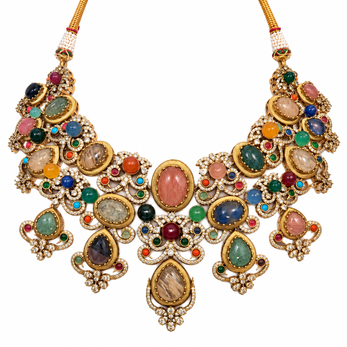 Multicolor Semi-Precious Stone Floral Necklace Set 27