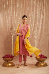 Pink Scallop Tissue Angrakha with 
Narrow Pants