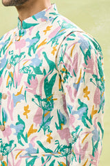 Multi Coloured Embossed Kurta-Jacket Set