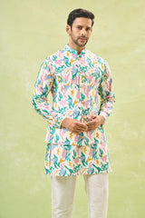 Multi Coloured Embossed Kurta-Jacket Set