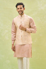 Pink Brocade Kurta-Jacket Set