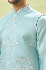Powder Blue Embroidered Kurta-Jacket Set