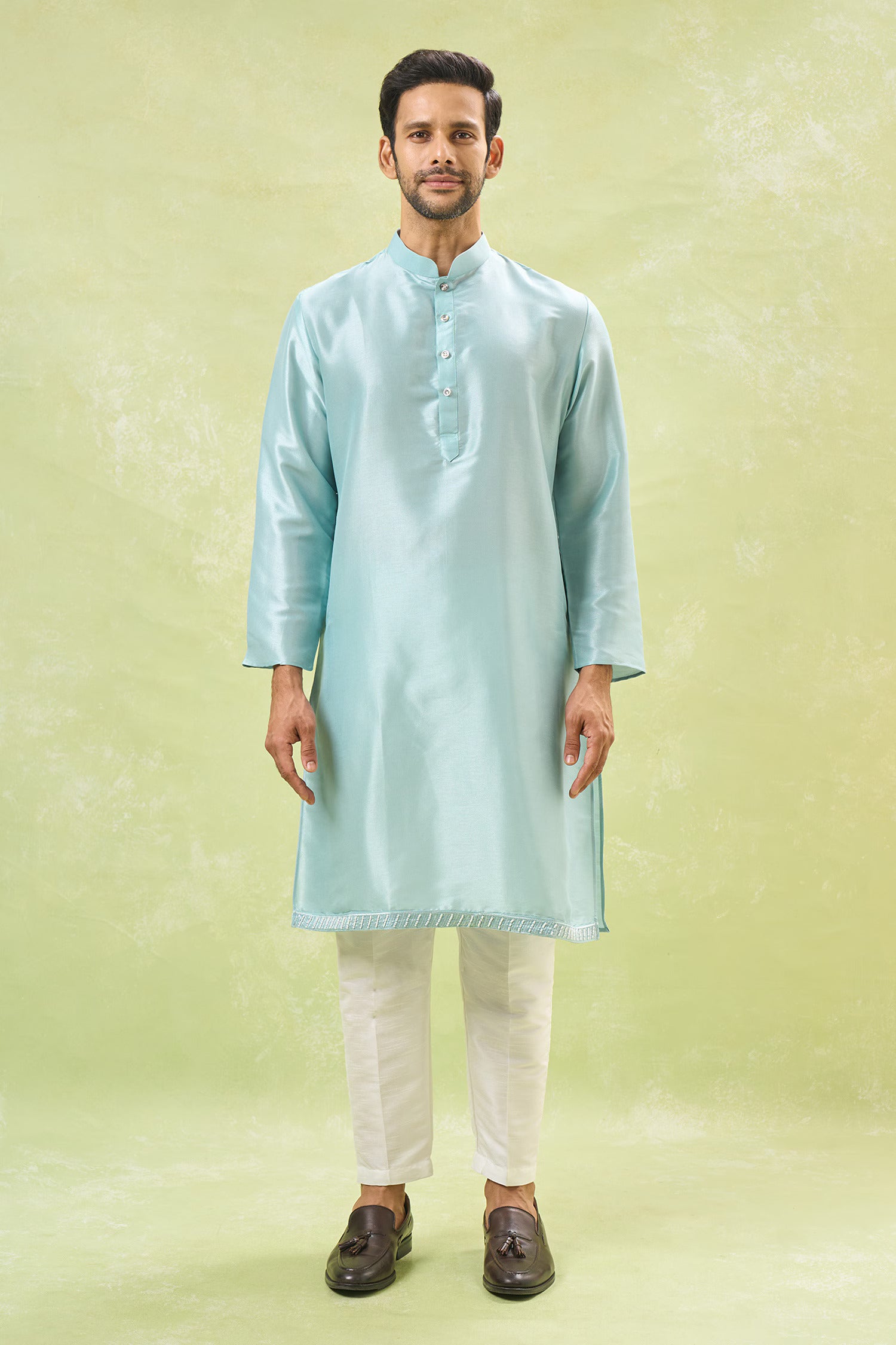 Powder Blue Embroidered Kurta-Jacket Set