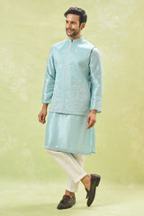 Powder Blue Embroidered Kurta-Jacket Set