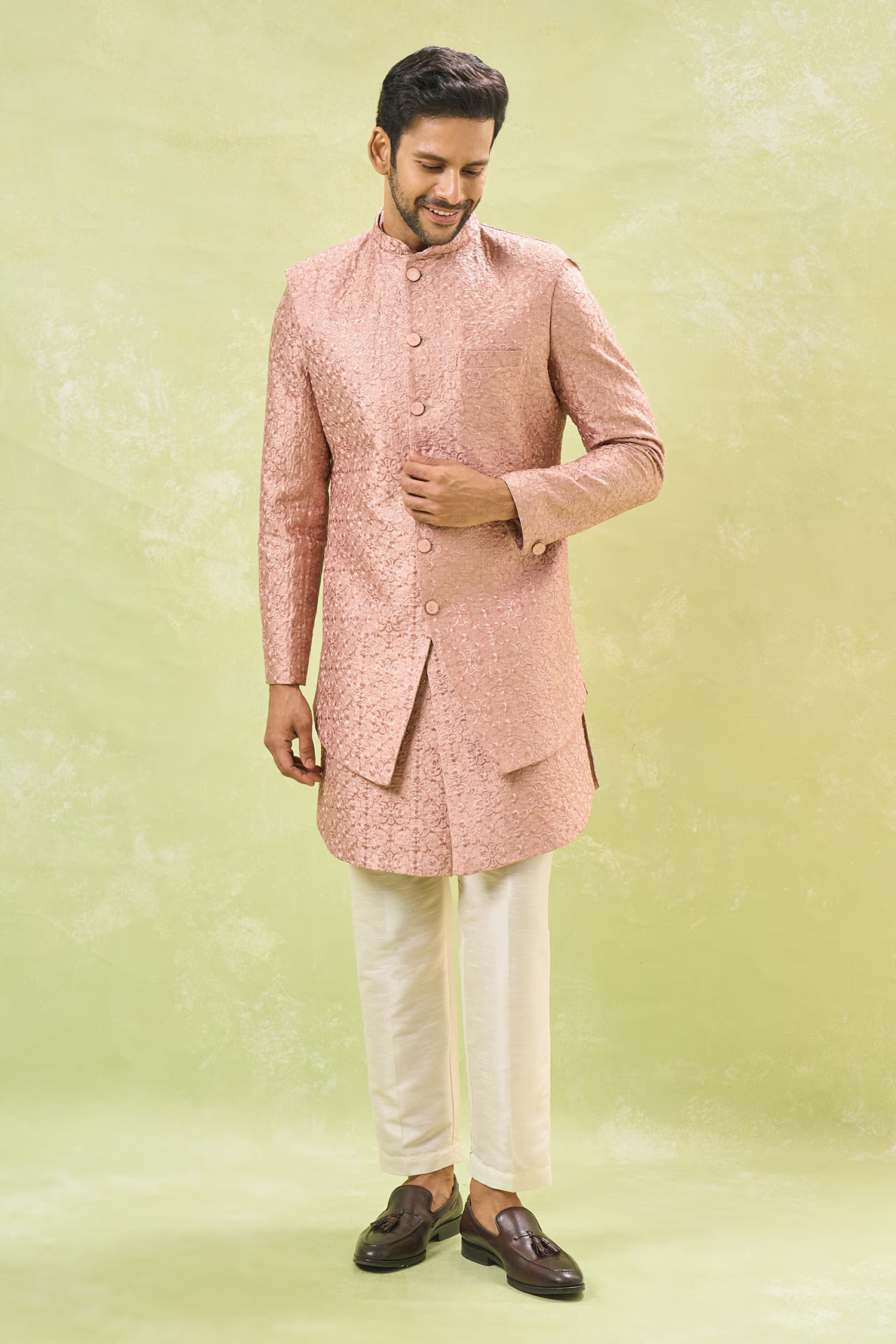 Old Rose Embroidered Indo-Western Set