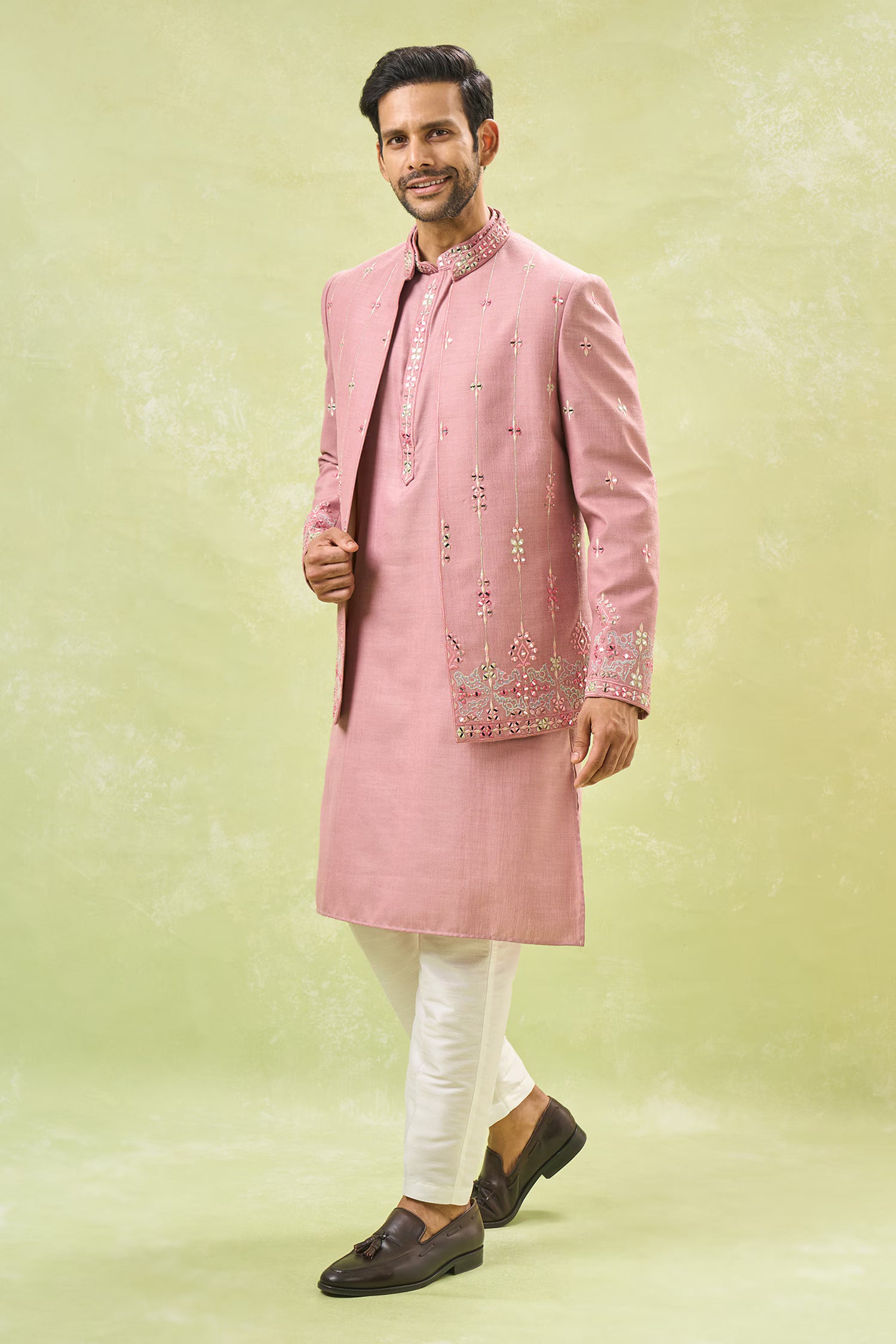 Purple Embroidered Indo-Western Set