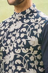 Royal Blue Embroidered Kurta-Jacket Set
