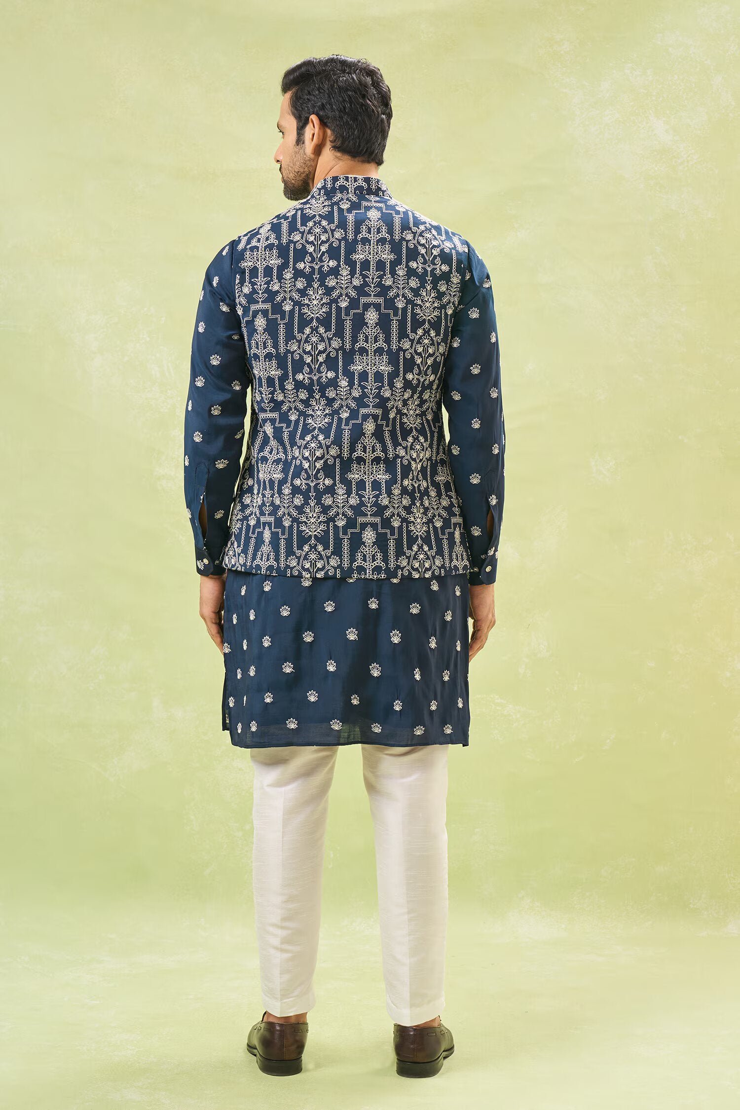Royal Blue Embroidered Kurta-Jacket Set