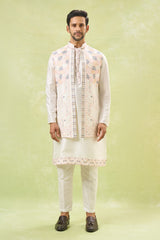 Off White Embroidered Kurta-Jacket Set