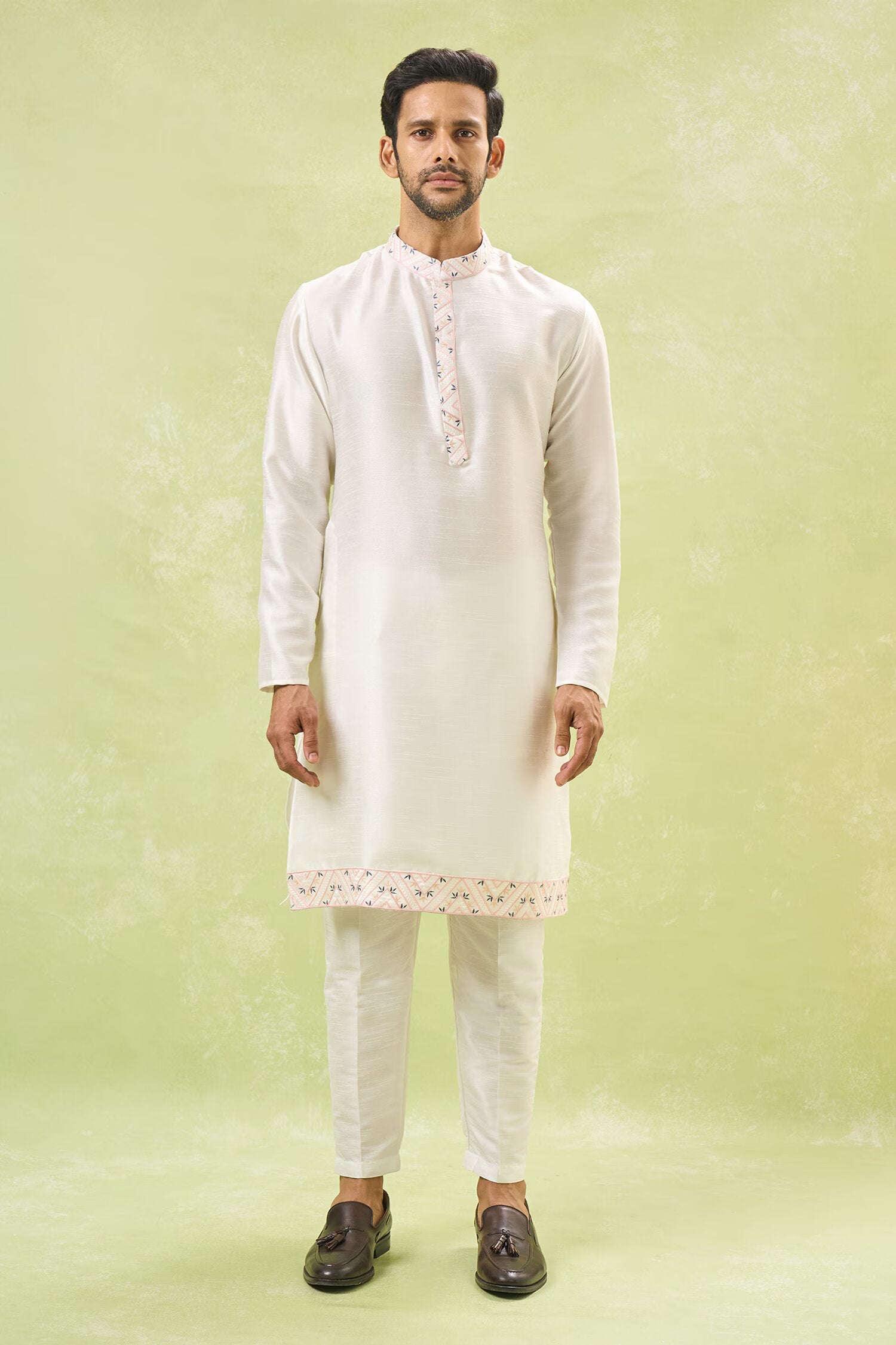 Off White Embroidered Kurta-Jacket Set