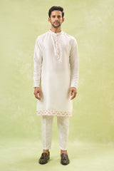 Off White Embroidered Kurta-Jacket Set