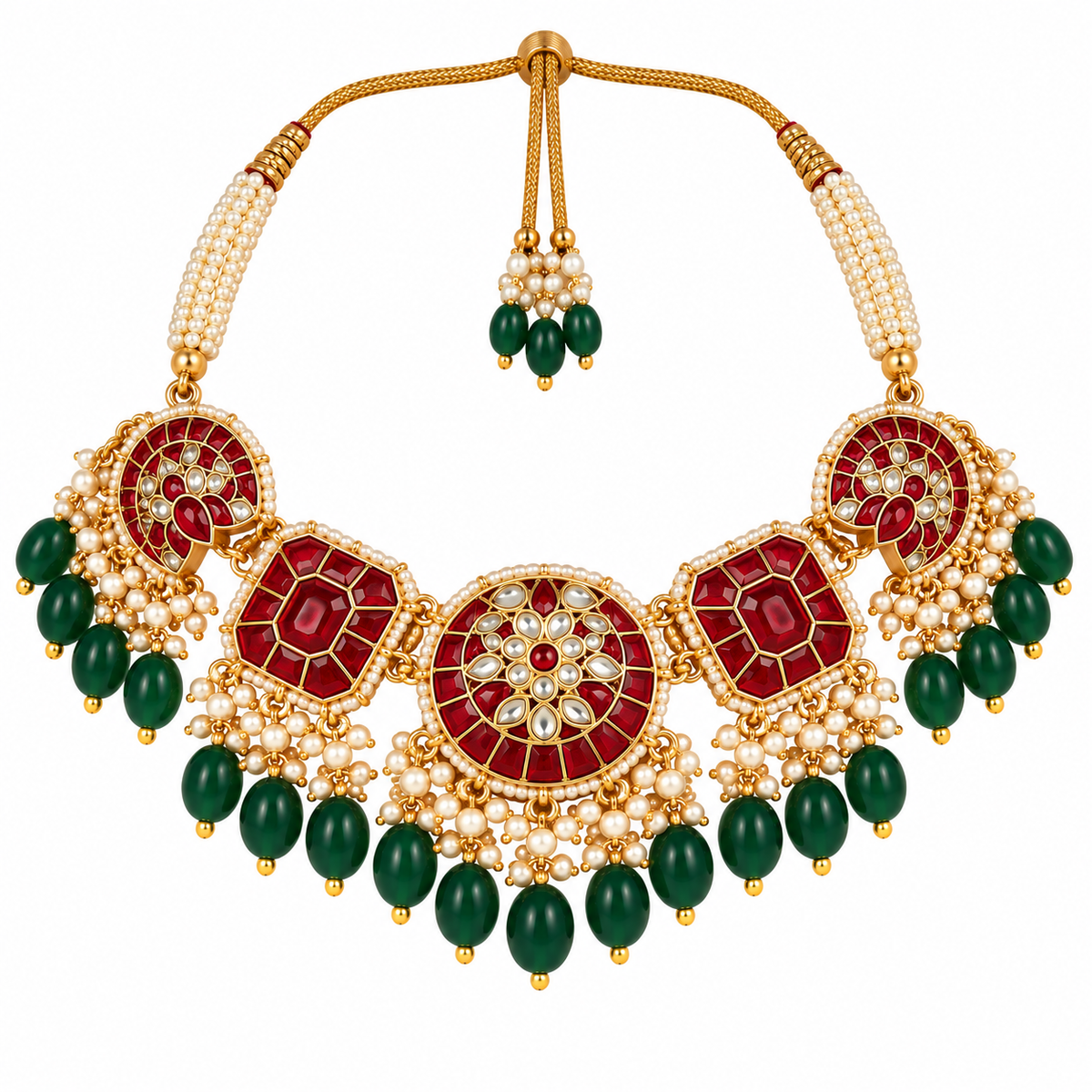 Multicolour Kundan Bead Necklace Set 22