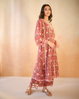 Rosy Chintz Cutwork Cotton Kurta with Wide Leg Pants