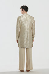 Sherwani -Tissue and Kurta -Heavy chanderi and Pant - Cotton twill