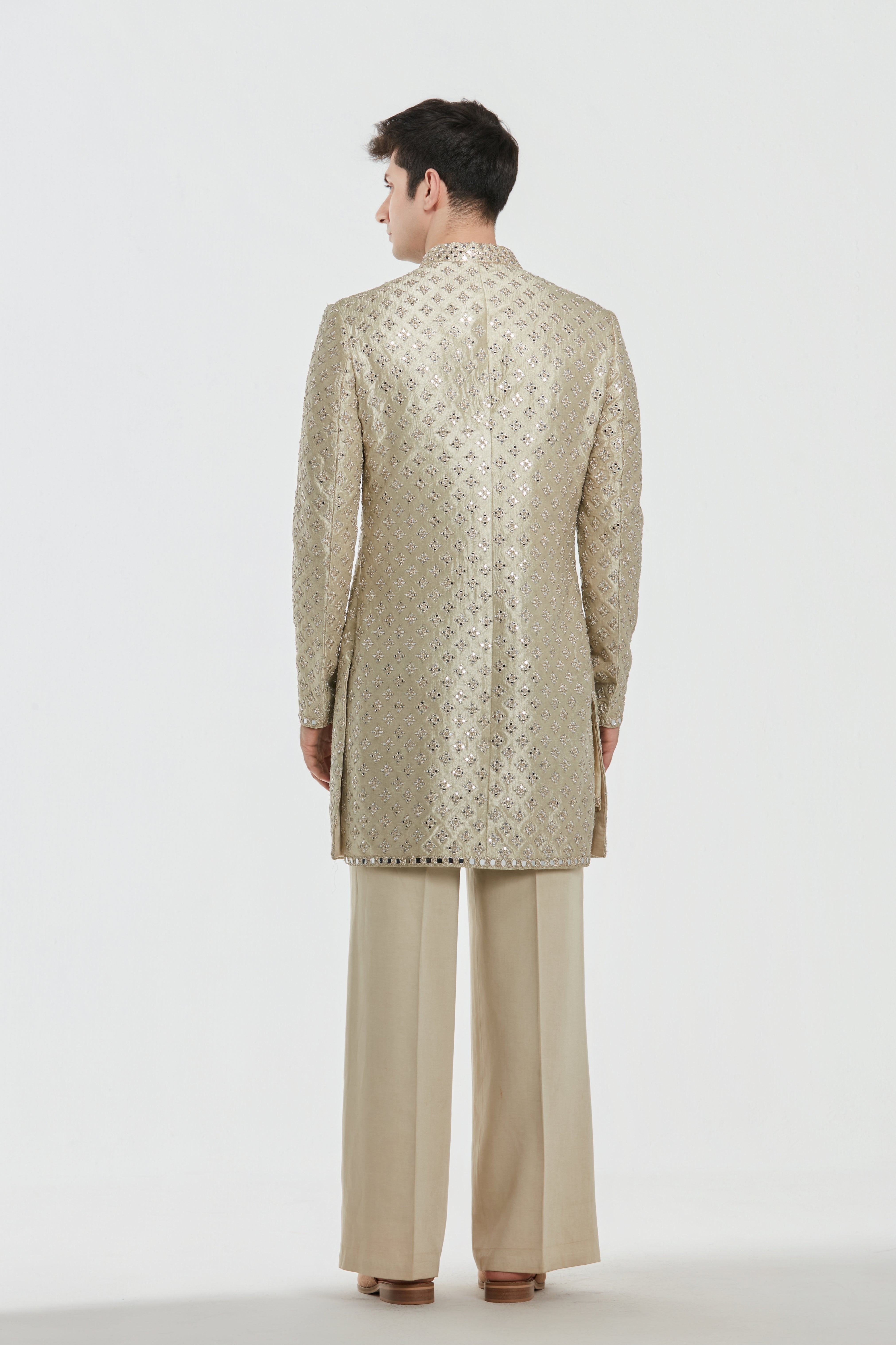 Sherwani -Tissue and Kurta -Heavy chanderi and Pant - Cotton twill