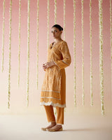 Zinnia Orange Zari Kurta with Narrow Pants & Dupatta set - Set of 3