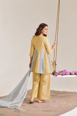 Golden Silver Pearl Kota Tissue Anarkali Set - Set of 2