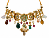 Handcrafted Multicolour Polki Charm Necklace Set