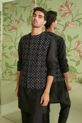 Black Without Collar Bundi Kurta Set