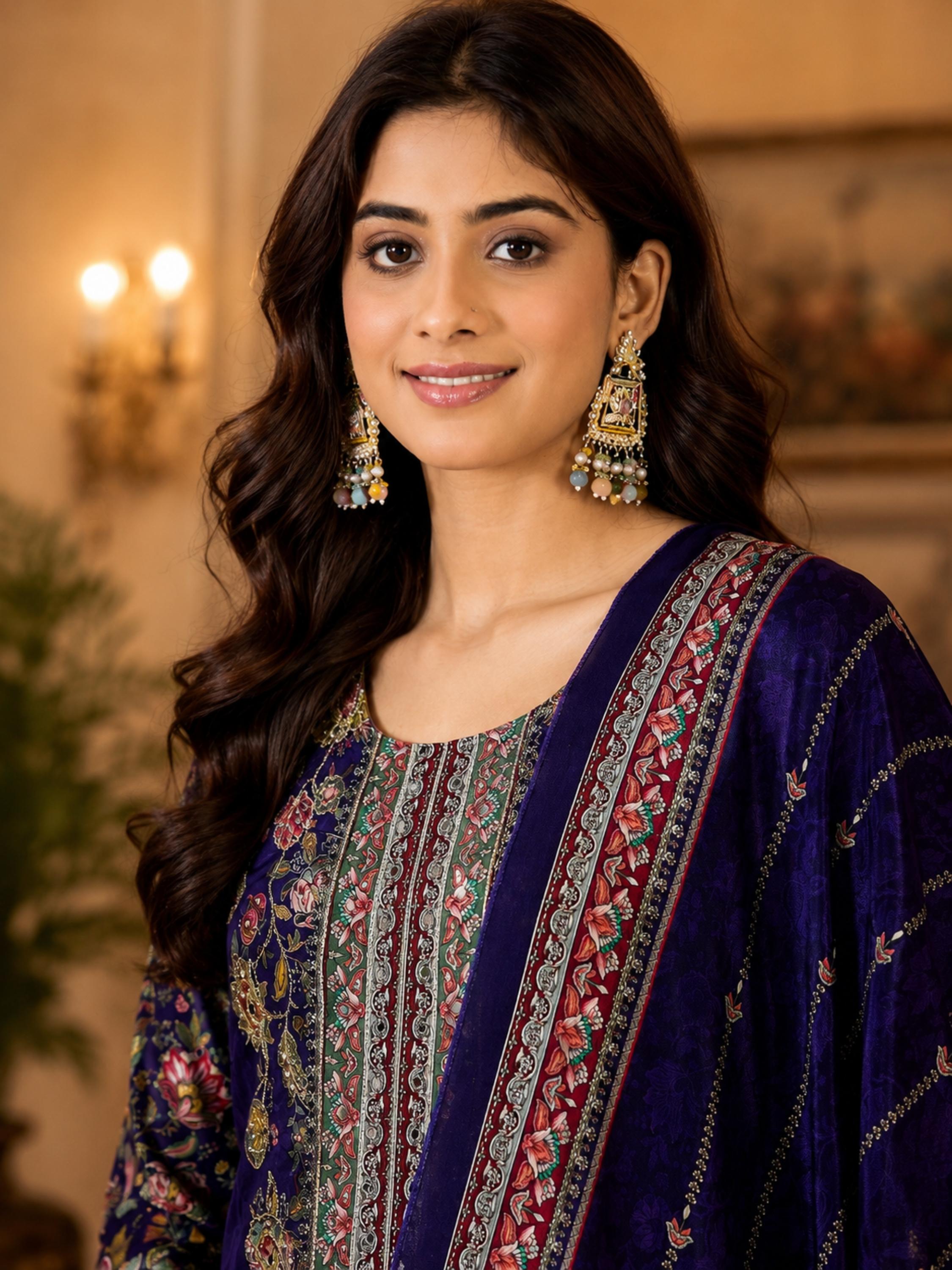 Women's Silk Navy Blue Kurta Set
