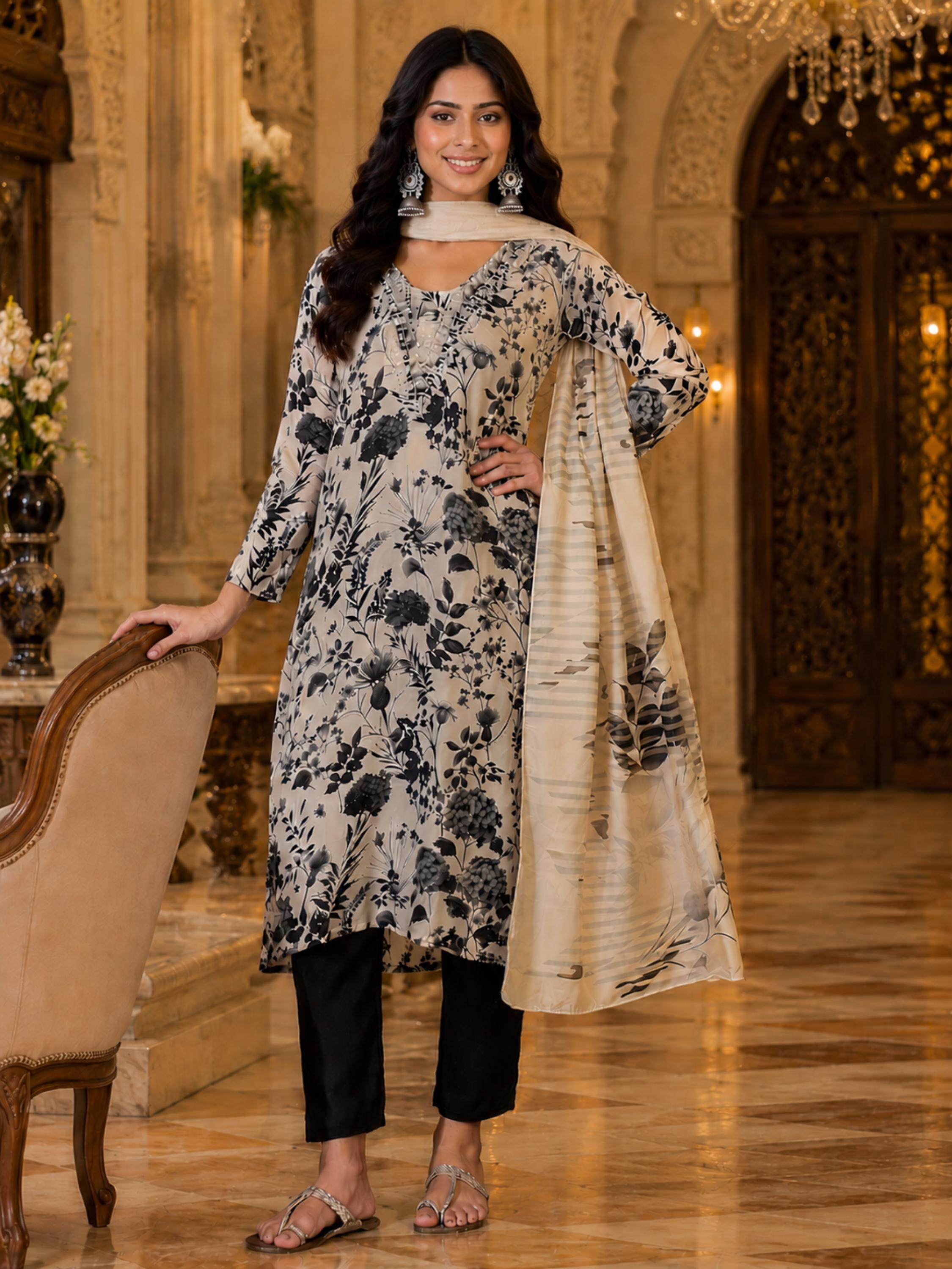 Women's Silk Beaige Kurta Set 1