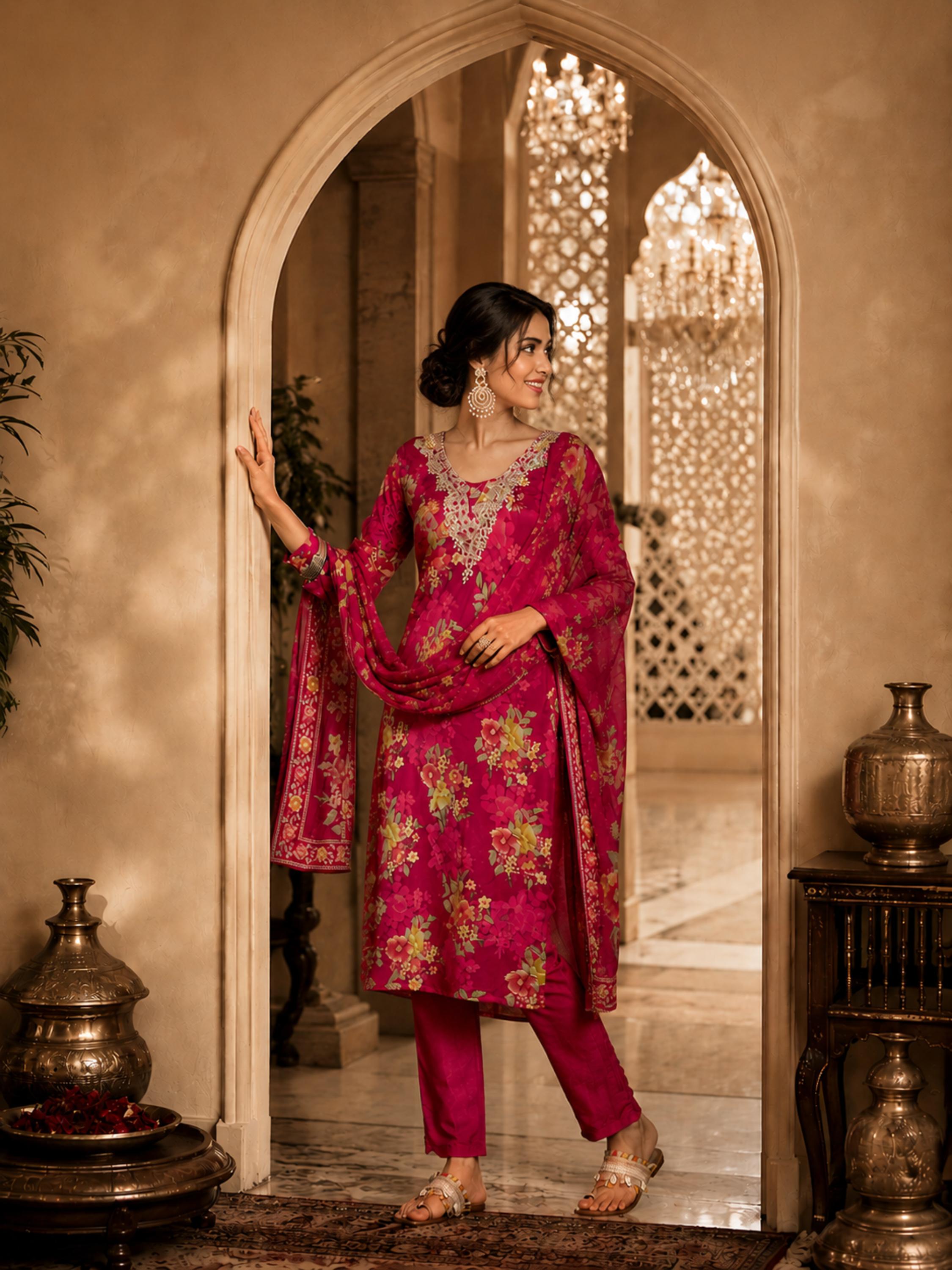 Women's Silk Beaige Kurta Set 2