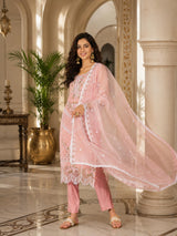 Women's Organza Pink Kurta Set