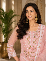 Women's Organza Pink Kurta Set