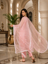 Women's Organza Pink Kurta Set