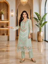 Women's Organza Sea Green Kurta Set