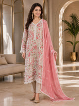 Women's Organza Beige Kurta Set 3
