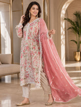 Women's Organza Beige Kurta Set 3