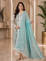 Women's Organza Beige Kurta Set 4