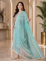 Women's Organza Beige Kurta Set 4
