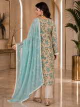 Women's Organza Beige Kurta Set 4