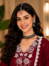 Women's Silk Maroon Kurta Set